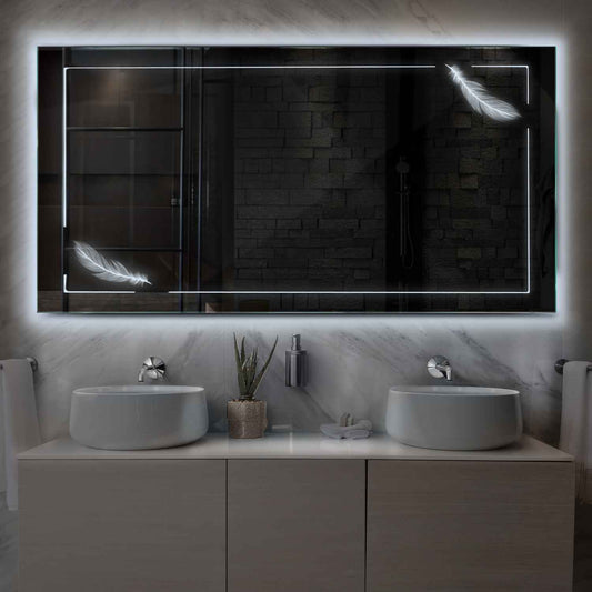 Horizontal LED Mirror | Wall Switch Control | Cool White Light - Reyze Good Vibes Series Model 2
