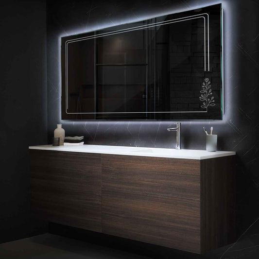 Horizontal LED Mirror | Wall Switch Control | Cool White Light - Reyze Good Vibes Series Model 3