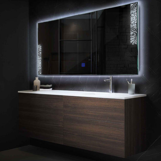 Horizontal LED Mirror | Touch Button | Cool White Light - Reyze Good Vibes Series Model 4