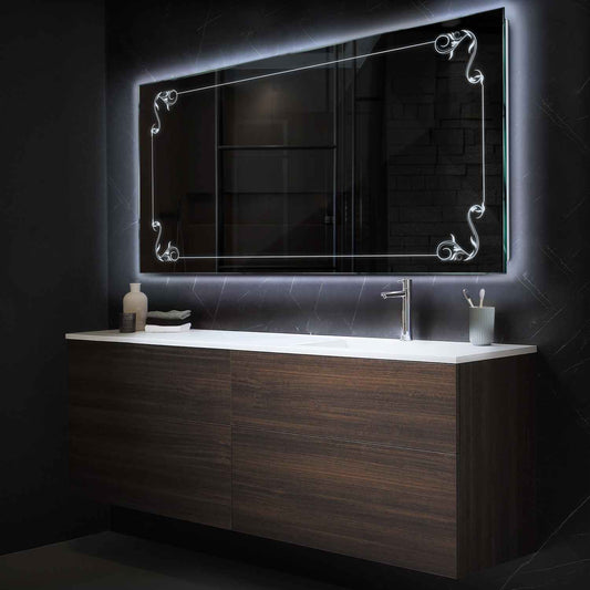 Horizontal LED Mirror | Wall Switch Control | Cool White Light - Reyze Good Vibes Series Model 5