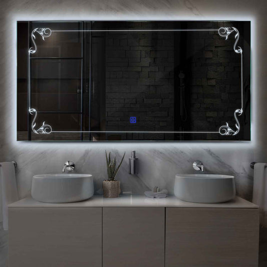 Horizontal LED Mirror | Touch Button | Cool White Light - Reyze Good Vibes Series Model 5
