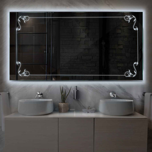 Horizontal LED Mirror | Wall Switch Control | Cool White Light - Reyze Good Vibes Series Model 5