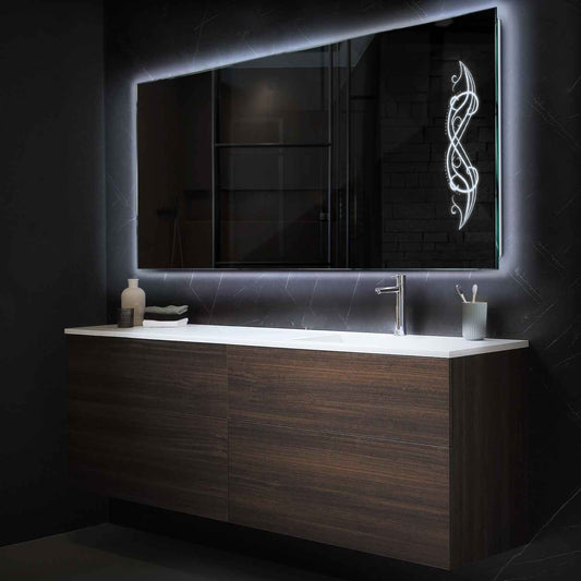 Horizontal LED Mirror | Wall Switch Control | Cool White Light - Reyze Good Vibes Series Model 6
