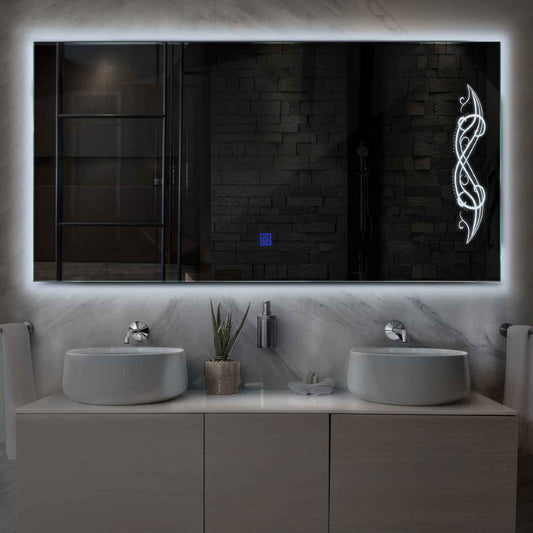 Horizontal LED Mirror | Touch Button | Cool White Light - Reyze Good Vibes Series Model 6