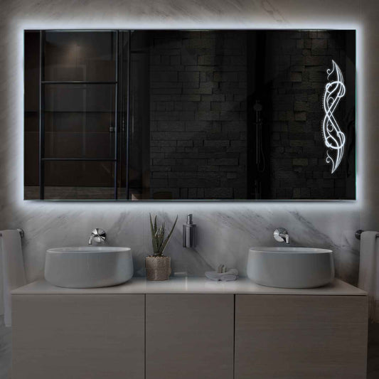 Horizontal LED Mirror | Wall Switch Control | Cool White Light - Reyze Good Vibes Series Model 6