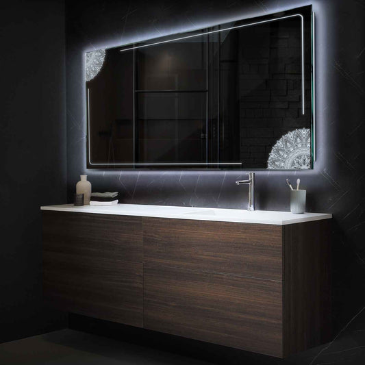 Horizontal LED Mirror | Wall Switch Control | Cool White Light - Reyze Good Vibes Series Model 7