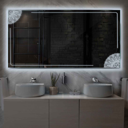 Horizontal LED Mirror | Wall Switch Control | Cool White Light - Reyze Good Vibes Series Model 7
