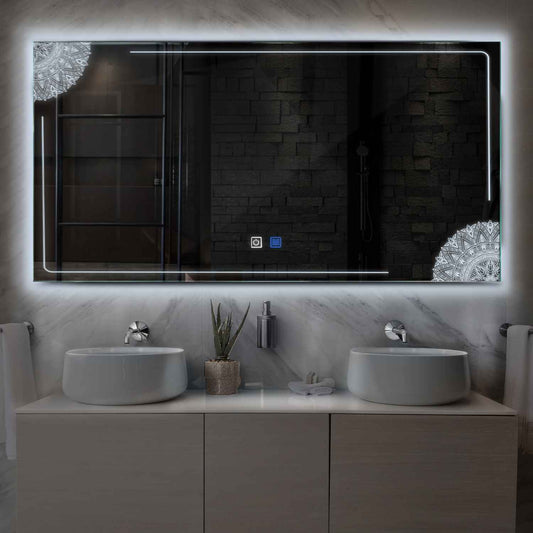 Horizontal LED Mirror | Touch Buttons | Anti-Fog Function | Cool White Light - Reyze Good Vibes Series Model 7