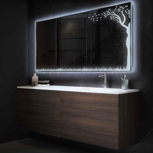 Horizontal LED Mirror | Wall Switch Control | Cool White Light - Reyze Good Vibes Series Model 8
