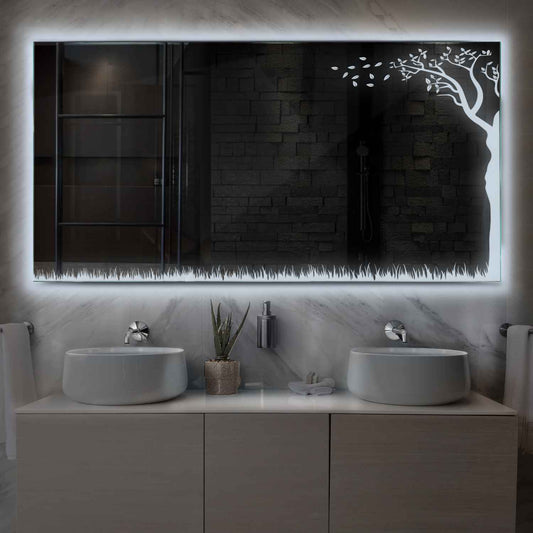 Horizontal LED Mirror | Wall Switch Control | Cool White Light - Reyze Good Vibes Series Model 8