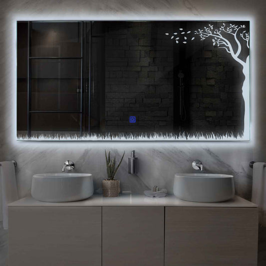 Horizontal LED Mirror | Touch Button | Cool White Light - Reyze Good Vibes Series Model 8