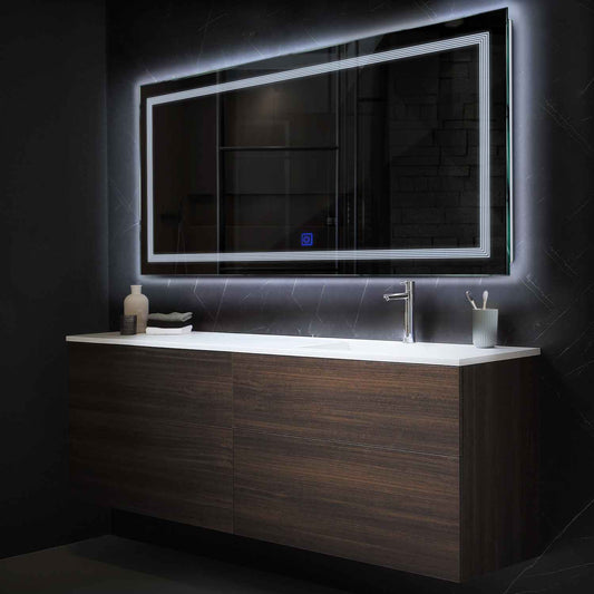Horizontal LED Mirror | Touch Button | Cool White Light - Reyze Minimal Series Model 1