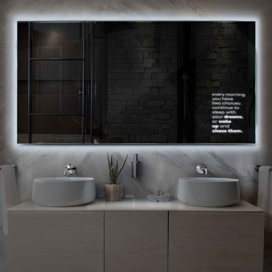 Horizontal LED Mirror | Wall Switch Control | Cool White Light - Reyze Motivated Series Model 2