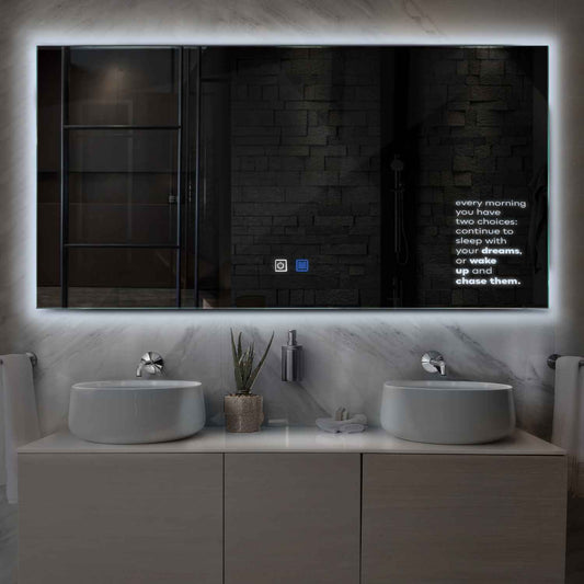 Horizontal LED Mirror | Touch Buttons | Anti-Fog Function | Cool White Light - Reyze Motivated Series Model 2