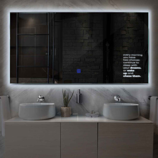 Horizontal LED Mirror | Touch Button | Cool White Light - Reyze Motivated Series Model 2