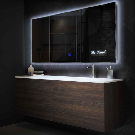 Horizontal LED Mirror | Touch Button | Cool White Light - Reyze Motivated Series Model 6