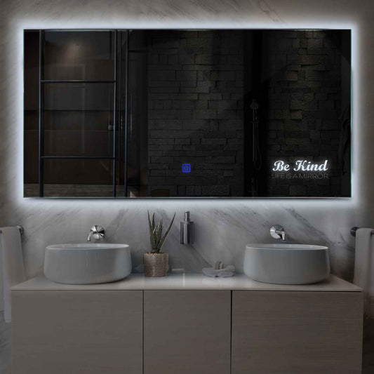 Horizontal LED Mirror | Touch Button | Cool White Light - Reyze Motivated Series Model 6