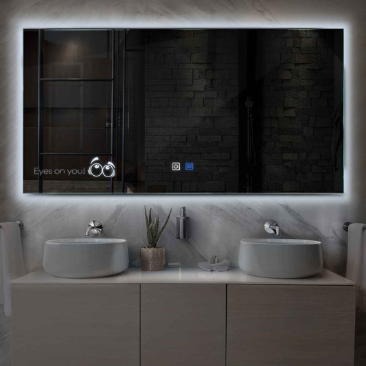 Horizontal LED Mirror | Touch Buttons | Anti-Fog Function | Cool White Light - Reyze Motivated Series Model 8