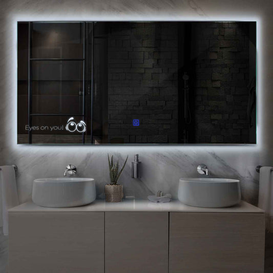 Horizontal LED Mirror | Touch Button | Cool White Light - Reyze Motivated Series Model 8