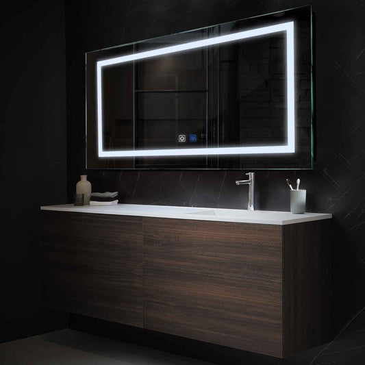 Horizontal LED Mirror | Touch Buttons | Anti-Fog Function | Cool White Light - Reyze Salono Series Model 1