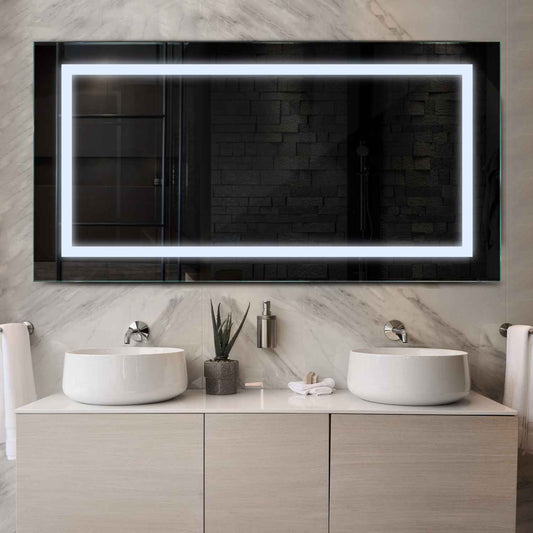 Horizontal LED Mirror | Wall Switch Control | Cool White Light - Reyze Salono Series Model 1