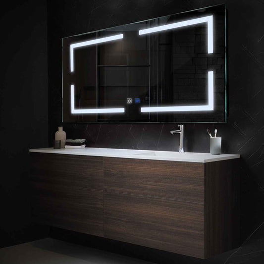 Horizontal LED Mirror | Touch Buttons | Anti-Fog Function | Cool White Light - Reyze Salono Series Model 2