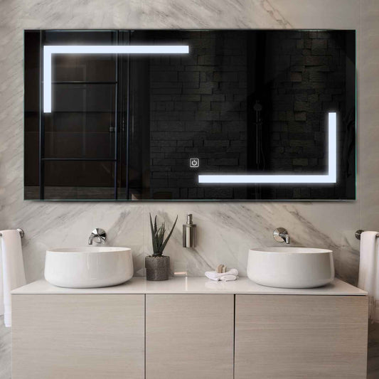 Horizontal LED Mirror | Touch Button | Cool White Light - Reyze Salono Series Model 3