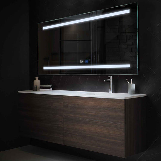 Horizontal LED Mirror | Touch Buttons | Anti-Fog Function | Cool White Light - Reyze Salono Series Model 4