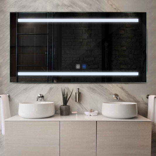 Horizontal LED Mirror | Touch Buttons | Anti-Fog Function | Cool White Light - Reyze Salono Series Model 4