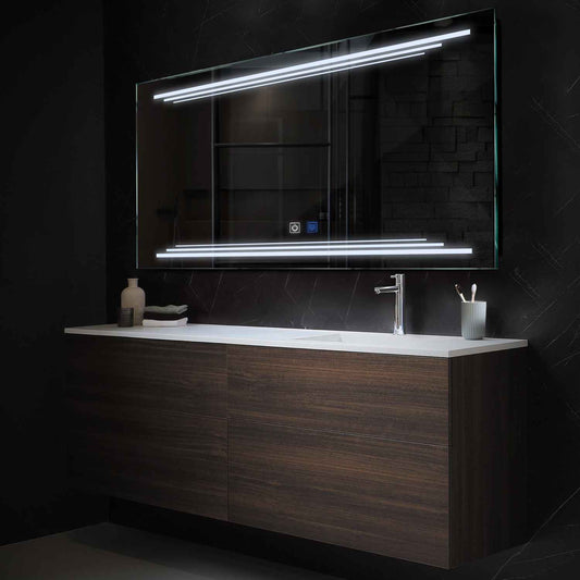 Horizontal LED Mirror | Touch Buttons | Anti-Fog Function | Cool White Light - Reyze Salono Series Model 7