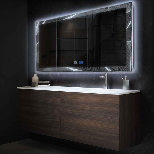 Horizontal LED Mirror | Touch Buttons | Anti-Fog Function | Cool White Light - Reyze Simetria Series Model 2