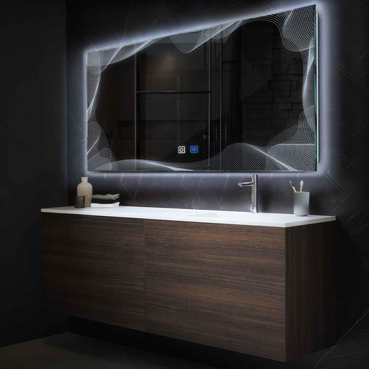 Horizontal LED Mirror | Touch Buttons | Anti-Fog Function | Cool White Light - Reyze Simetria Series Model 3