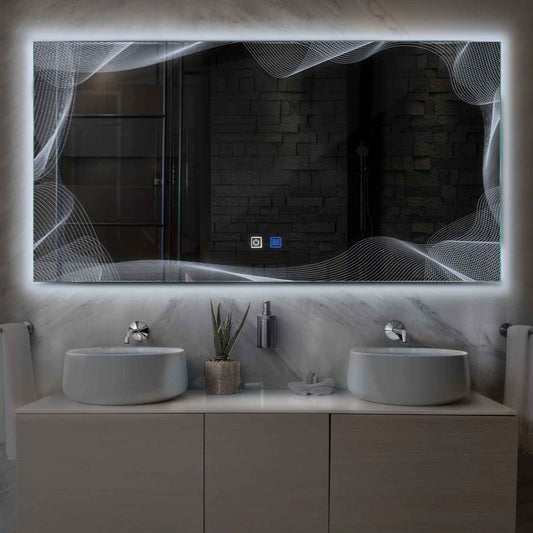 Horizontal LED Mirror | Touch Buttons | Anti-Fog Function | Cool White Light - Reyze Simetria Series Model 3