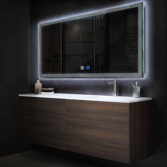 Horizontal LED Mirror | Touch Buttons | Anti-Fog Function | Cool White Light - Reyze Simetria Series Model 7