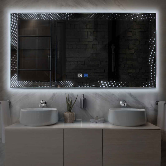 Horizontal LED Mirror | Touch Buttons | Anti-Fog Function | Cool White Light - Reyze Simetria Series Model 8