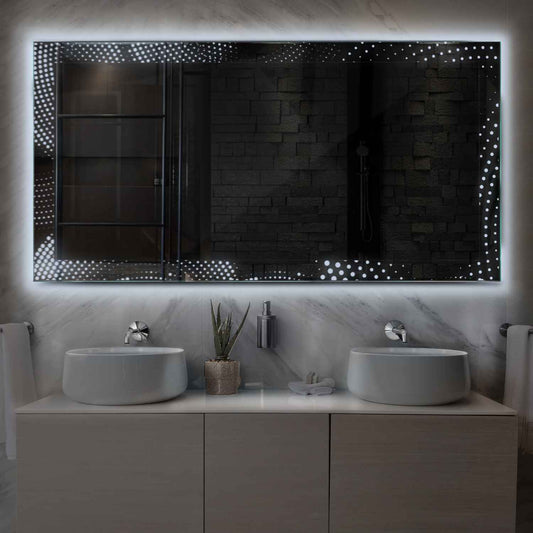 Horizontal LED Mirror | Wall Switch Control | Cool White Light - Reyze Simetria Series Model 8