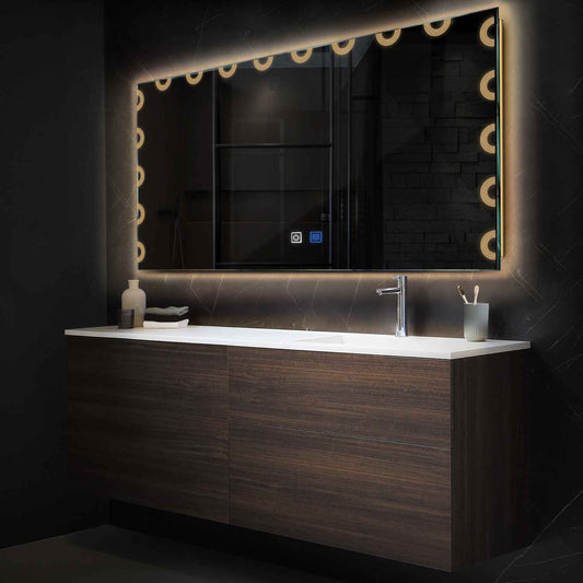 Horizontal LED Mirror | Touch Buttons | Anti-Fog Function | Warm White Light - Reyze Edge Series Model 4