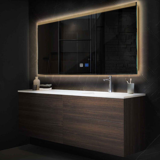 Horizontal LED Mirror | Touch Buttons | Anti-Fog Function | Warm White Light - Reyze Edge Series Model 5