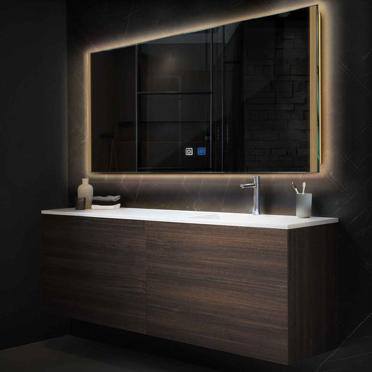 Horizontal LED Mirror | Touch Buttons | Anti-Fog Function | Warm White Light - Reyze Edge Series Model 7
