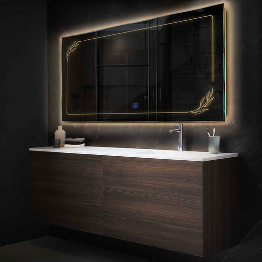 Horizontal LED Mirror | Touch Button | Warm White Light - Reyze Good Vibes Series Model 1