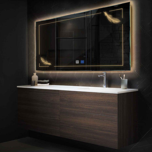 Horizontal LED Mirror | Touch Buttons | Anti-Fog Function | Warm White Light - Reyze Good Vibes Series Model 2
