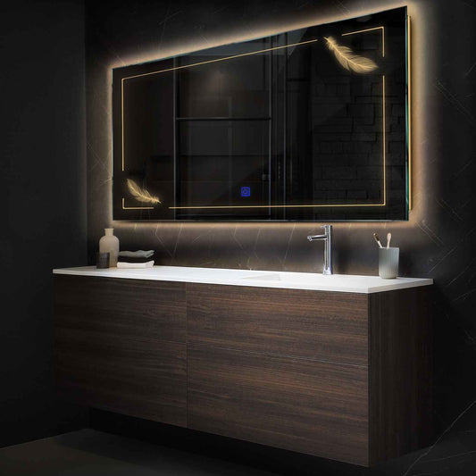 Horizontal LED Mirror | Touch Button | Warm White Light - Reyze Good Vibes Series Model 2