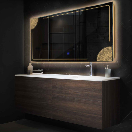 Horizontal LED Mirror | Touch Button | Warm White Light - Reyze Good Vibes Series Model 7