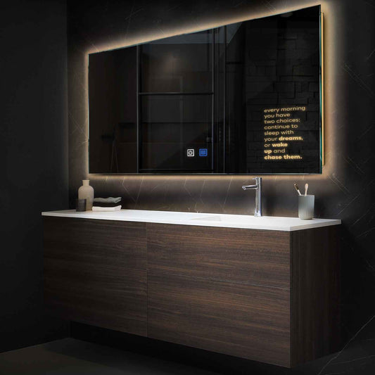 Horizontal LED Mirror | Touch Buttons | Anti-Fog Function | Warm White Light - Reyze Motivated Series Model 2