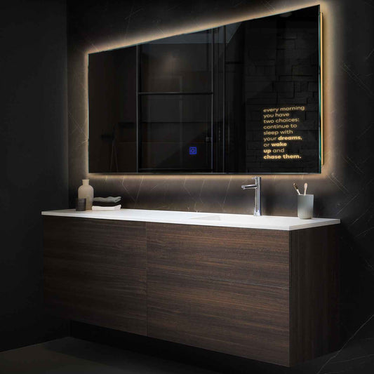 Horizontal LED Mirror | Touch Button | Warm White Light - Reyze Motivated Series Model 2