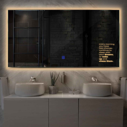 Horizontal LED Mirror | Touch Button | Warm White Light - Reyze Motivated Series Model 2
