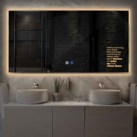 Horizontal LED Mirror | Touch Buttons | Anti-Fog Function | Warm White Light - Reyze Motivated Series Model 2