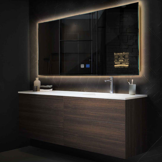 Horizontal LED Mirror | Touch Buttons | Anti-Fog Function | Warm White Light - Reyze Motivated Series Model 5