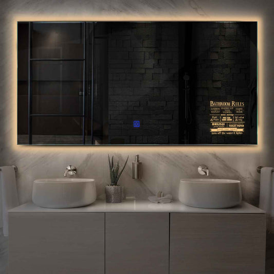 Horizontal LED Mirror | Touch Button | Warm White Light - Reyze Motivated Series Model 5