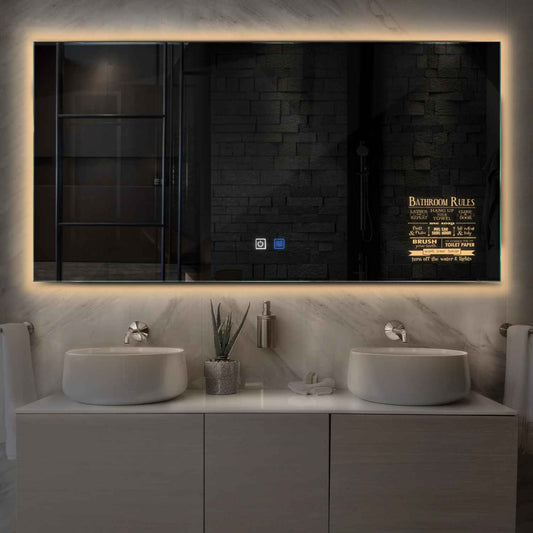 Horizontal LED Mirror | Touch Buttons | Anti-Fog Function | Warm White Light - Reyze Motivated Series Model 5